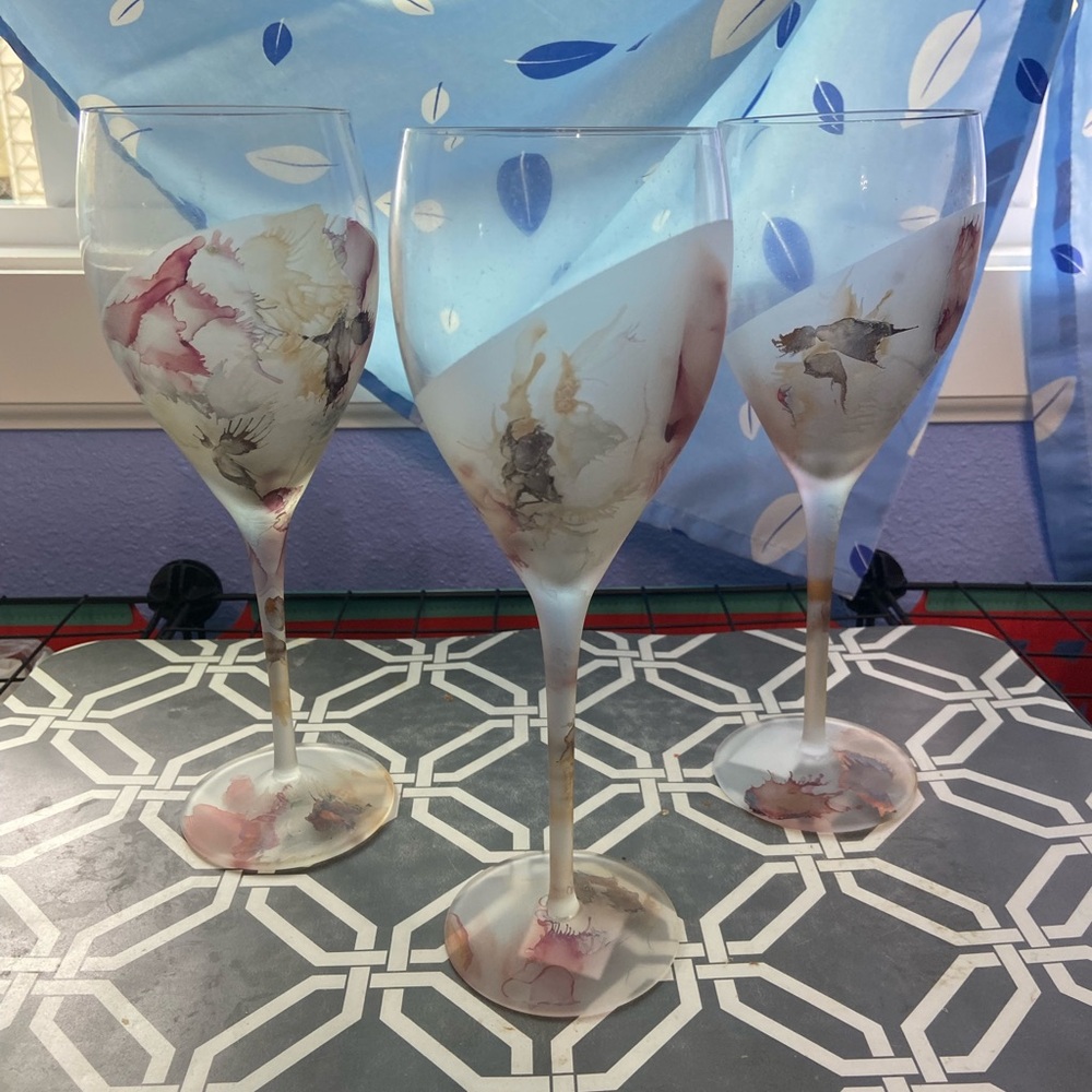3PCcLot Paint Splash Accent Tall Wine Glass